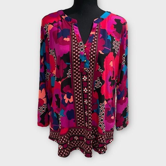 Dana Buchman Pink Floral and Geometrical Print Top Size L - Picture 2 of 6